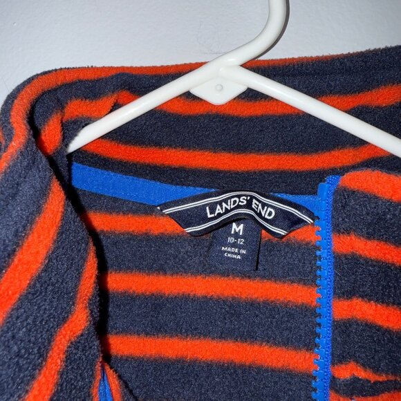 Lands End Women's Fleece Jacket M 10-12 Navy & Orange Stripe Half-Zip - Picture 5 of 7